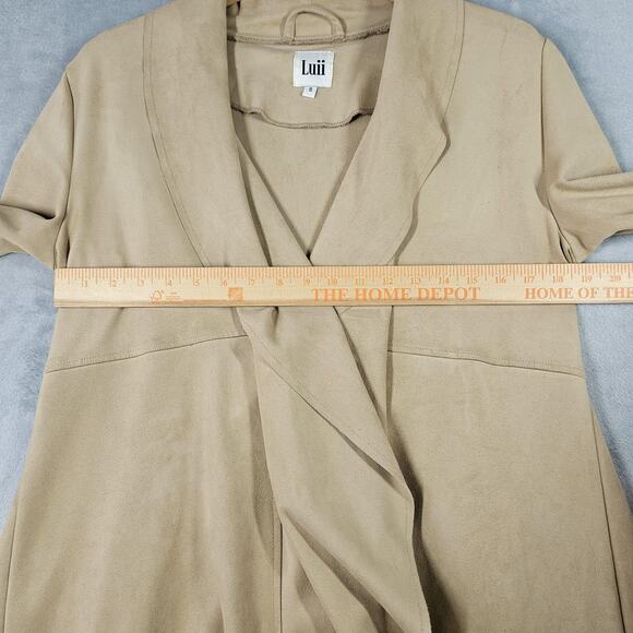 Luii Jacket Womens Small Tan Beige Draped Waterfall Faux Suede Cardigan Coat - Picture 12 of 14